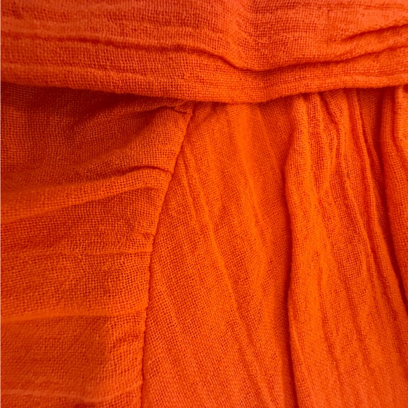Free People Orange Smocked Elastic Waist Mini Skirt Pleated Gauze Ruffles Large - Picture 4 of 10